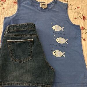 Northern Reflections Blue Fish Tank Top and Jean shorts